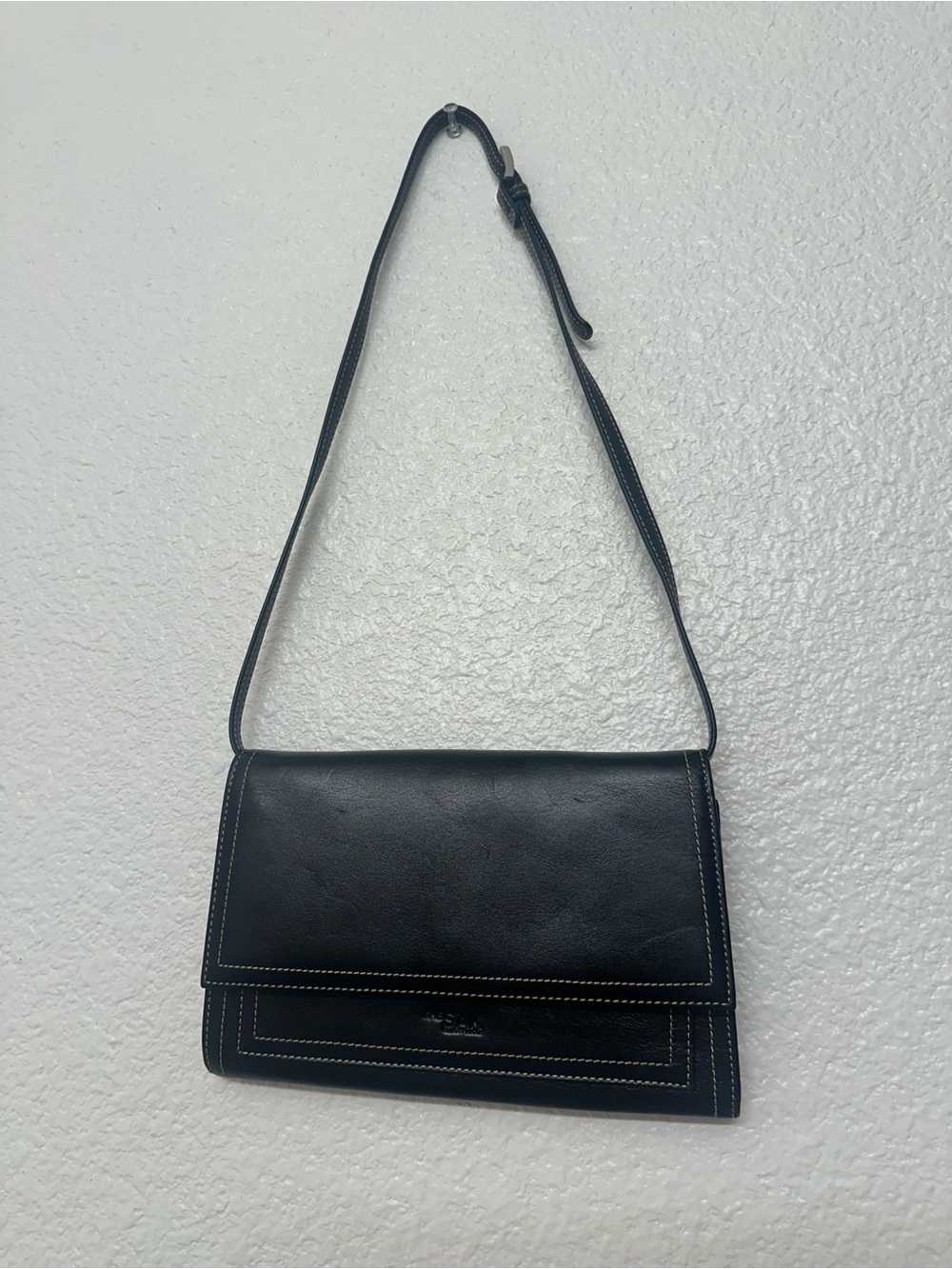 The Sak Black Leather Shoulder Bag with Contrast Stitching